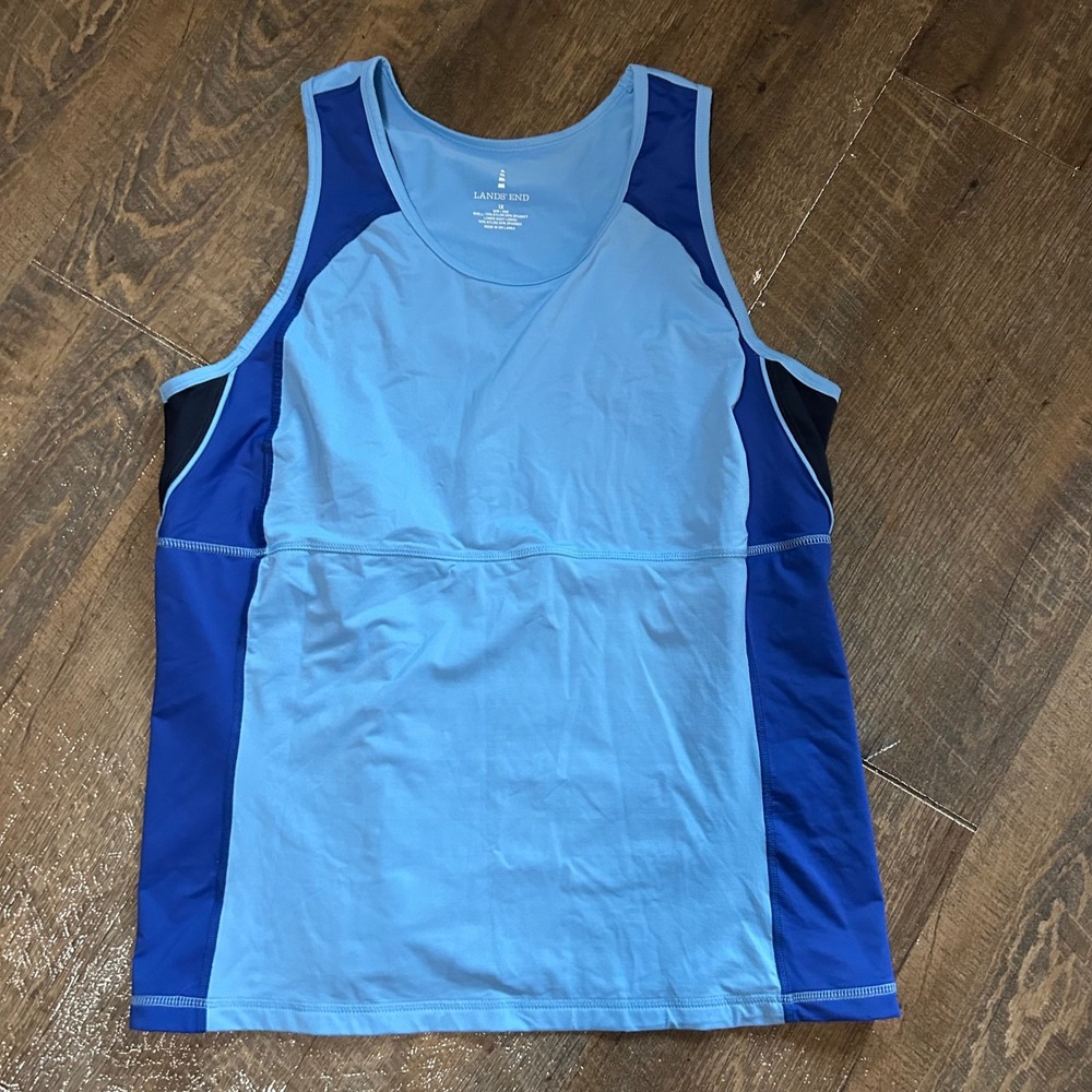 Lands End Womens 1X Blue Colorblock Racerback Activewear Tank Top 16W-18W